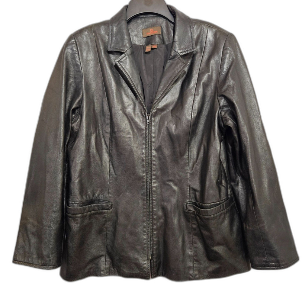 Danier Leather Blazer Jacket Womens XL Black Full Zip Made in Canada Lightweight